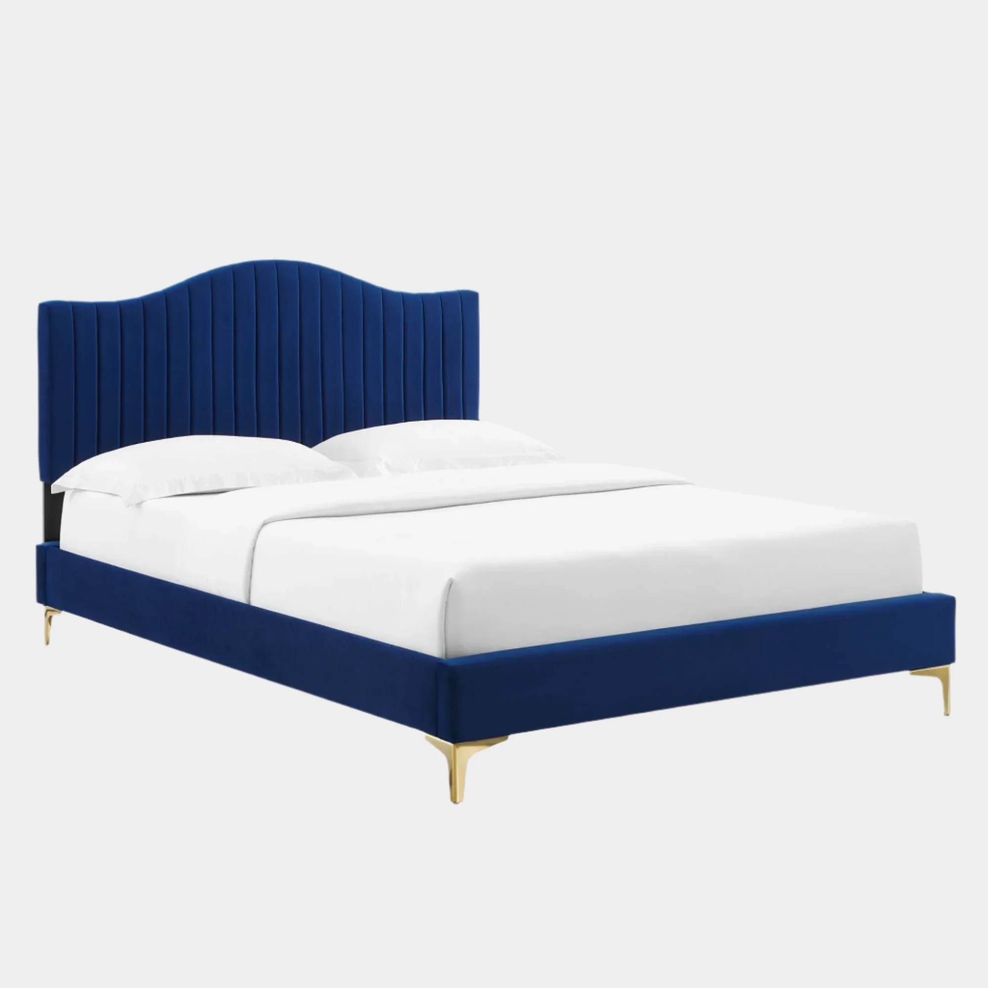 Juniper Channel Tufted Performance Velvet Platform Bed With Gold Metal Legs - Image 13