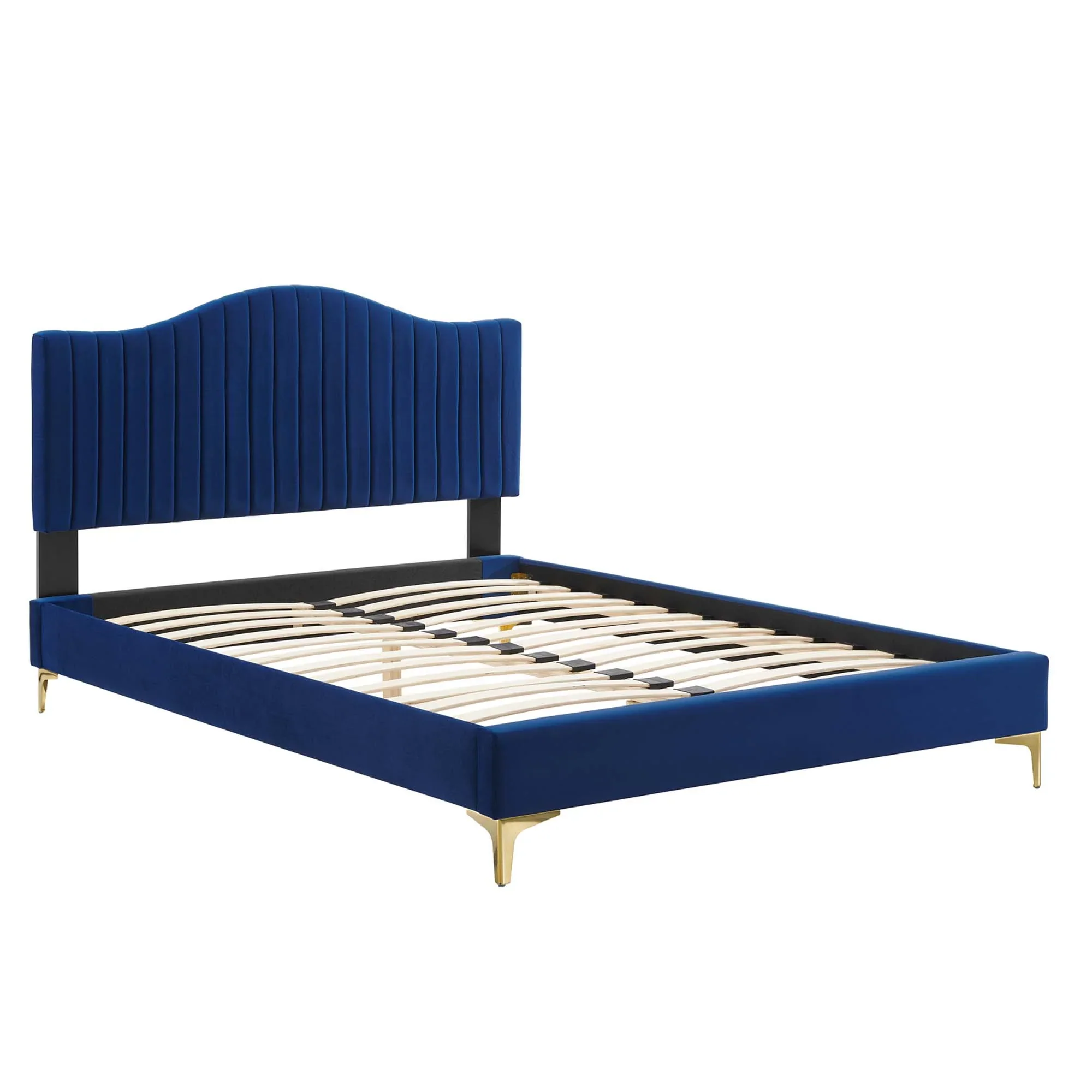 Juniper Channel Tufted Performance Velvet Platform Bed With Gold Metal Legs - Image 14