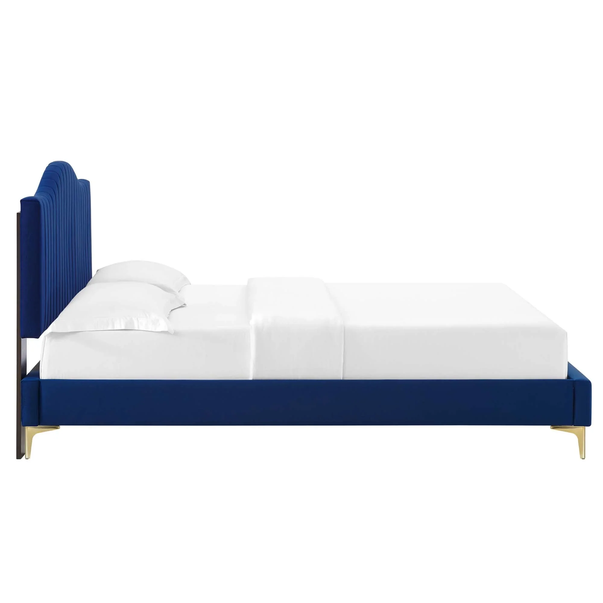 Juniper Channel Tufted Performance Velvet Platform Bed With Gold Metal Legs - Image 15
