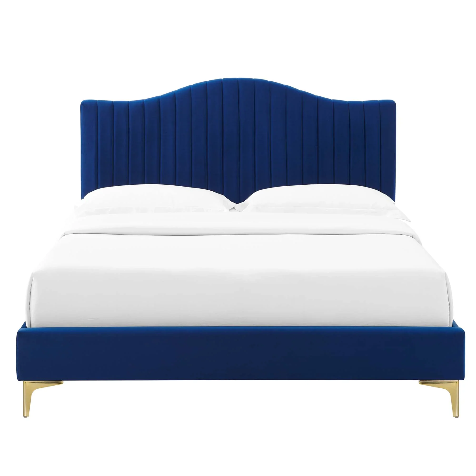 Juniper Channel Tufted Performance Velvet Platform Bed With Gold Metal Legs - Image 16