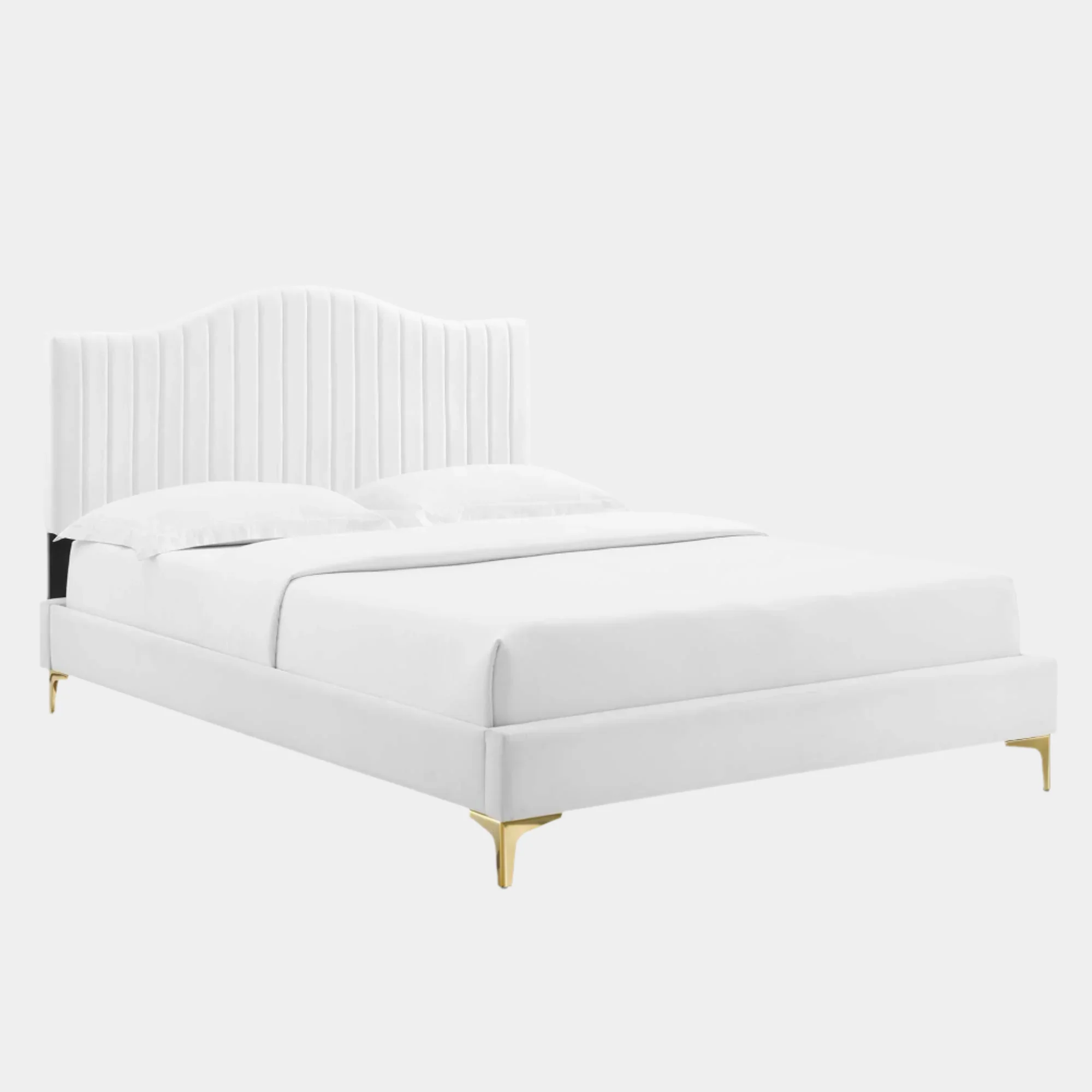 Juniper Channel Tufted Performance Velvet Platform Bed With Gold Metal Legs - Image 25