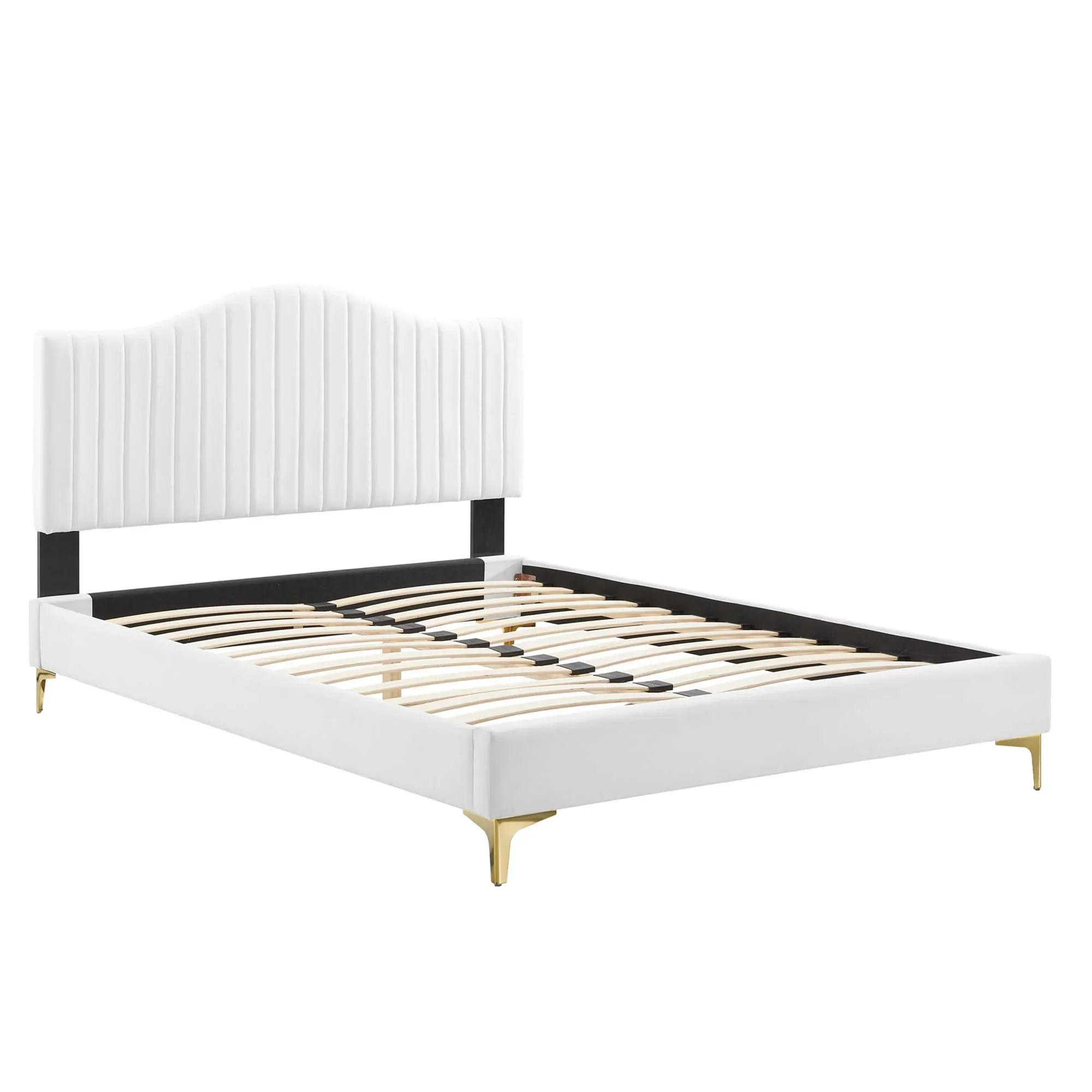 Juniper Channel Tufted Performance Velvet Platform Bed With Gold Metal Legs - Image 26