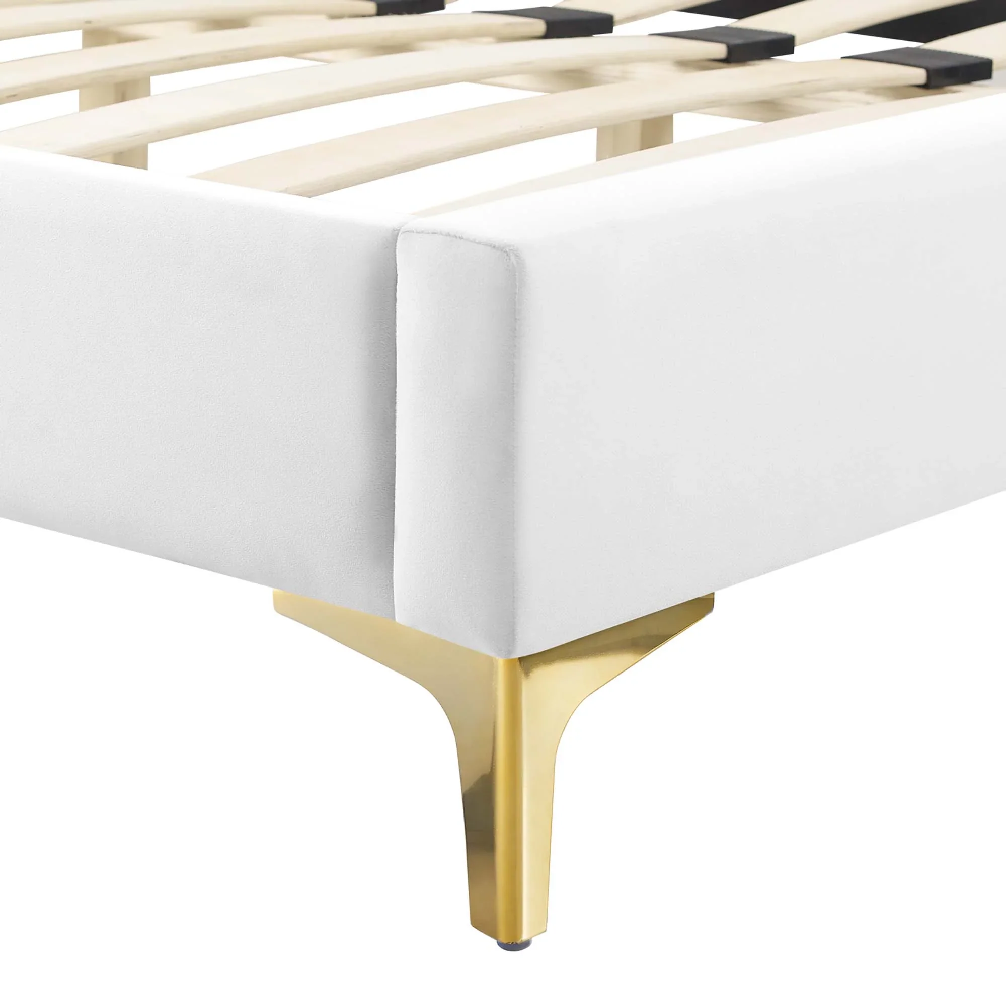 Juniper Channel Tufted Performance Velvet Platform Bed With Gold Metal Legs - Image 31