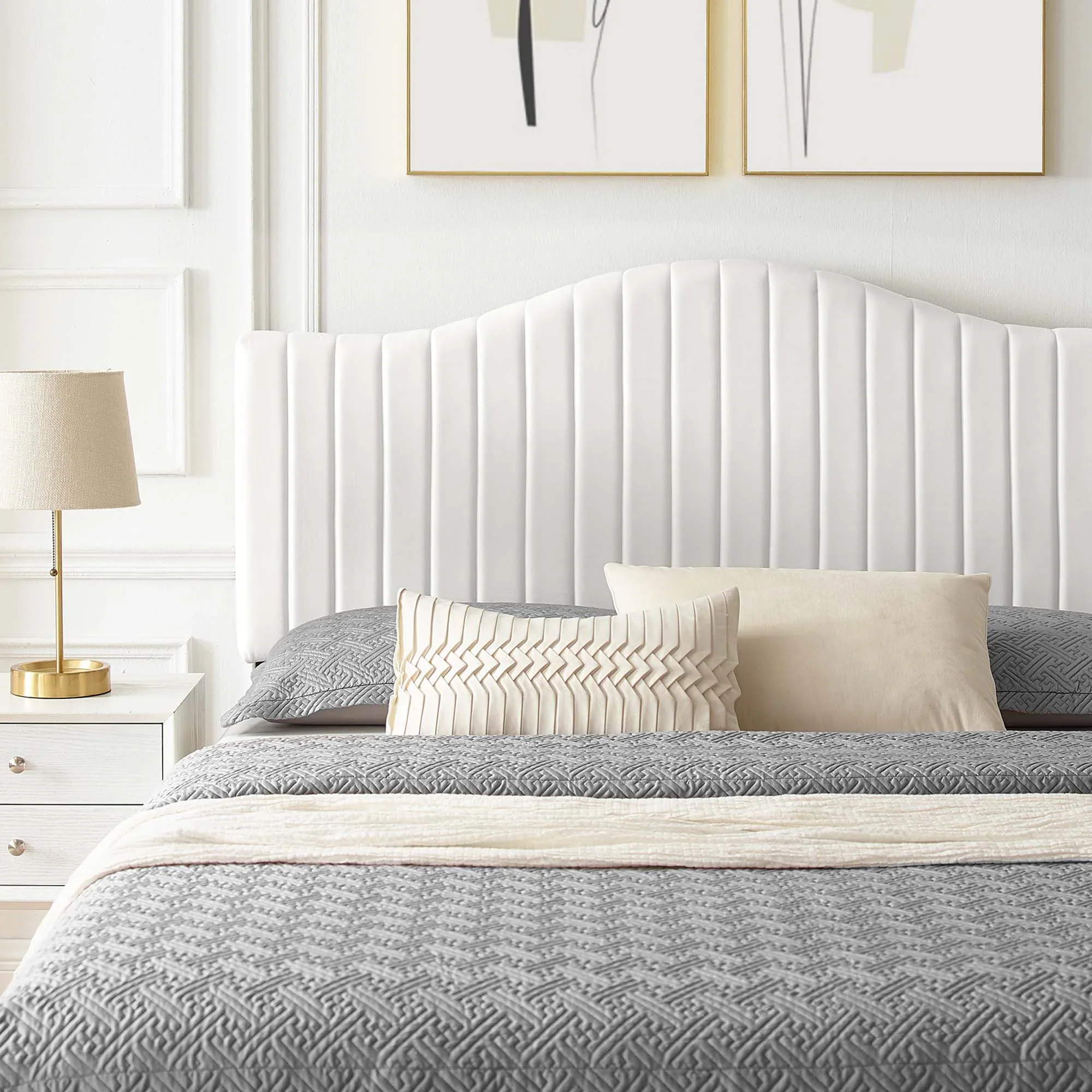 Juniper Channel Tufted Performance Velvet Platform Bed With Gold Metal Legs - Image 34