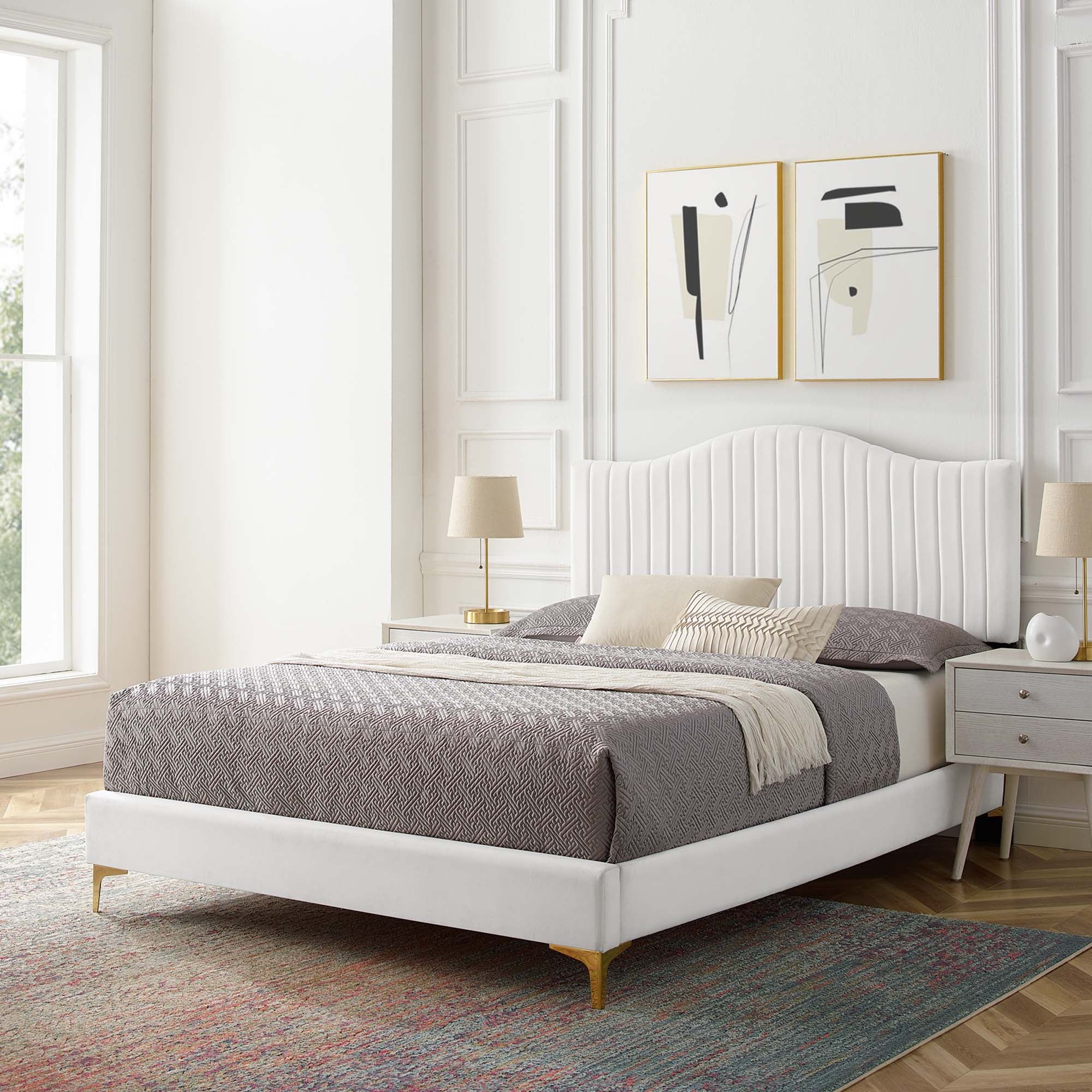 Juniper Channel Tufted Performance Velvet Platform Bed With Gold Metal Legs - Image 36