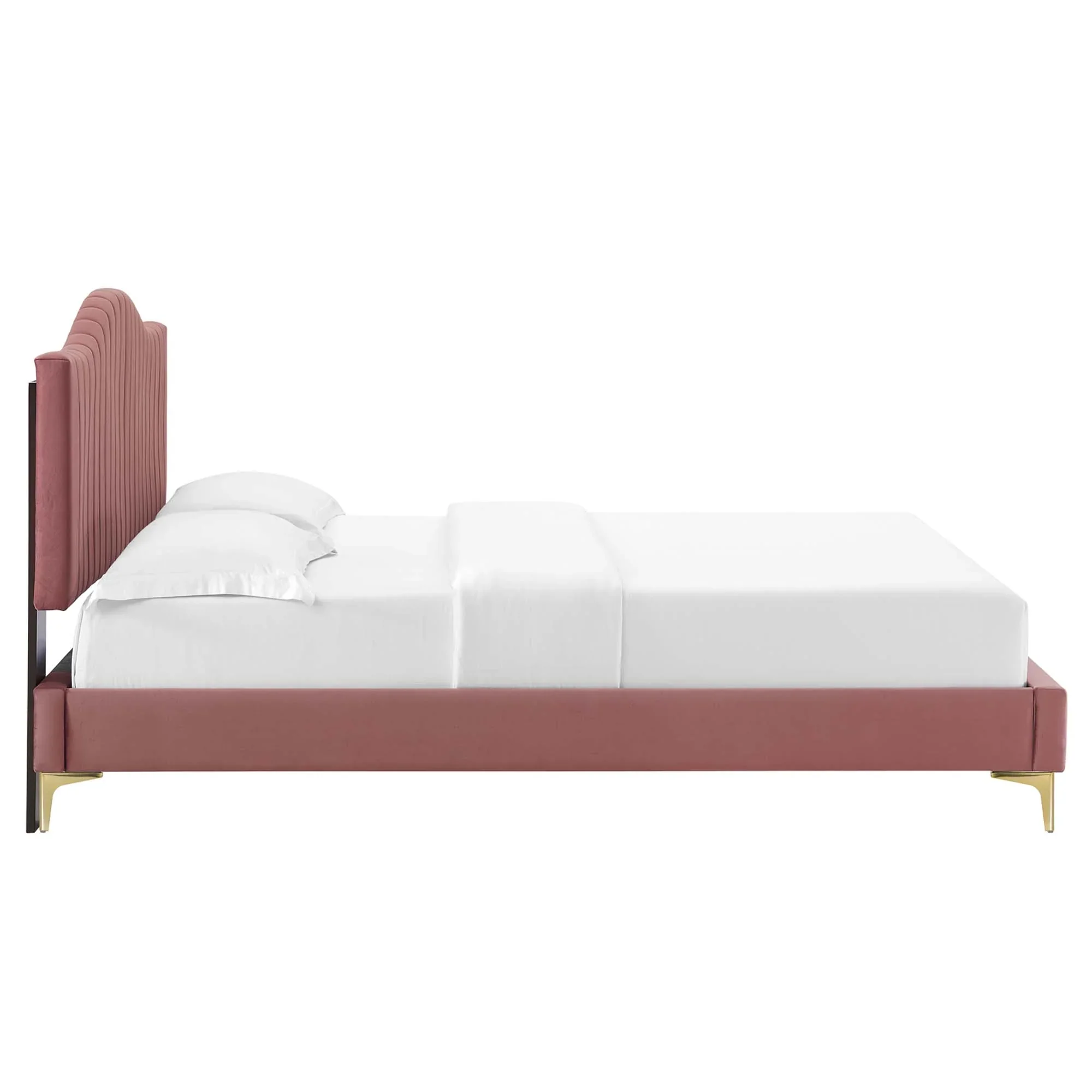 Juniper Channel Tufted Performance Velvet Platform Bed With Gold Metal Legs - Image 5