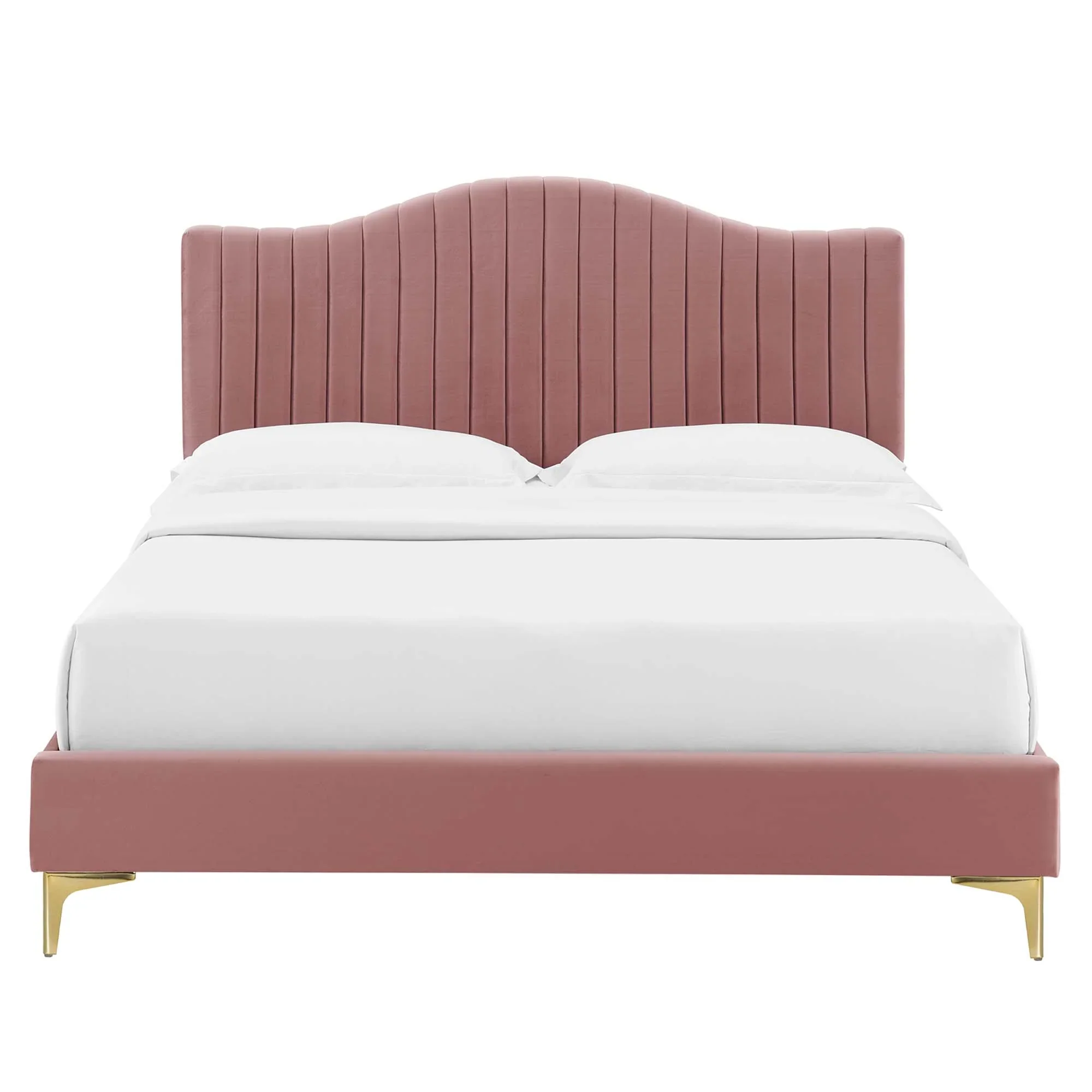 Juniper Channel Tufted Performance Velvet Platform Bed With Gold Metal Legs - Image 6