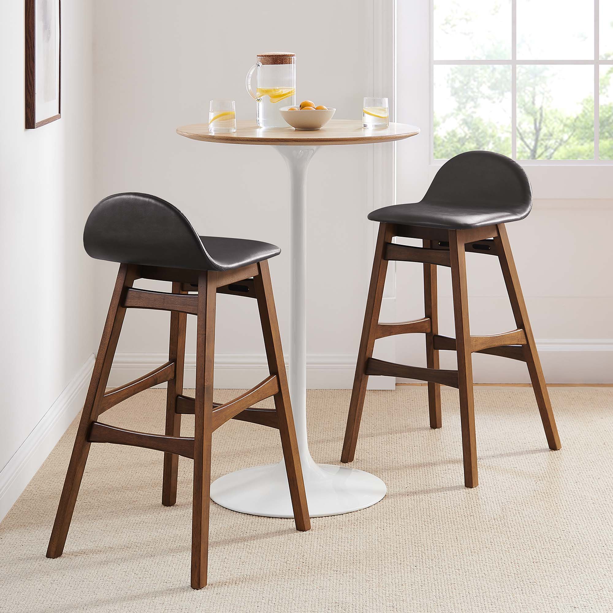 Juno Vegan Leather Wood Bar Stool - Set of 2 - Image 2