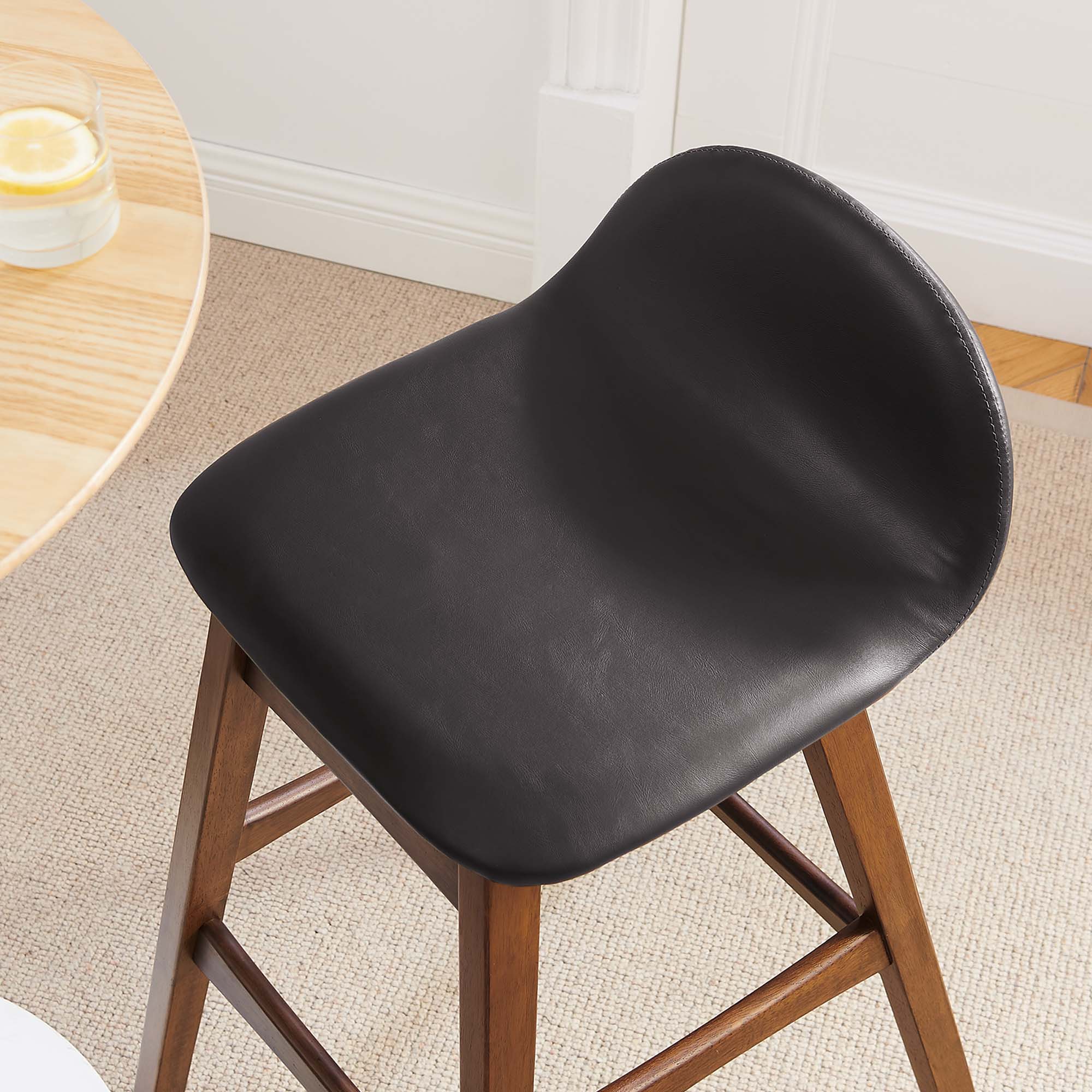 Juno Vegan Leather Wood Bar Stool - Set of 2 - Image 3
