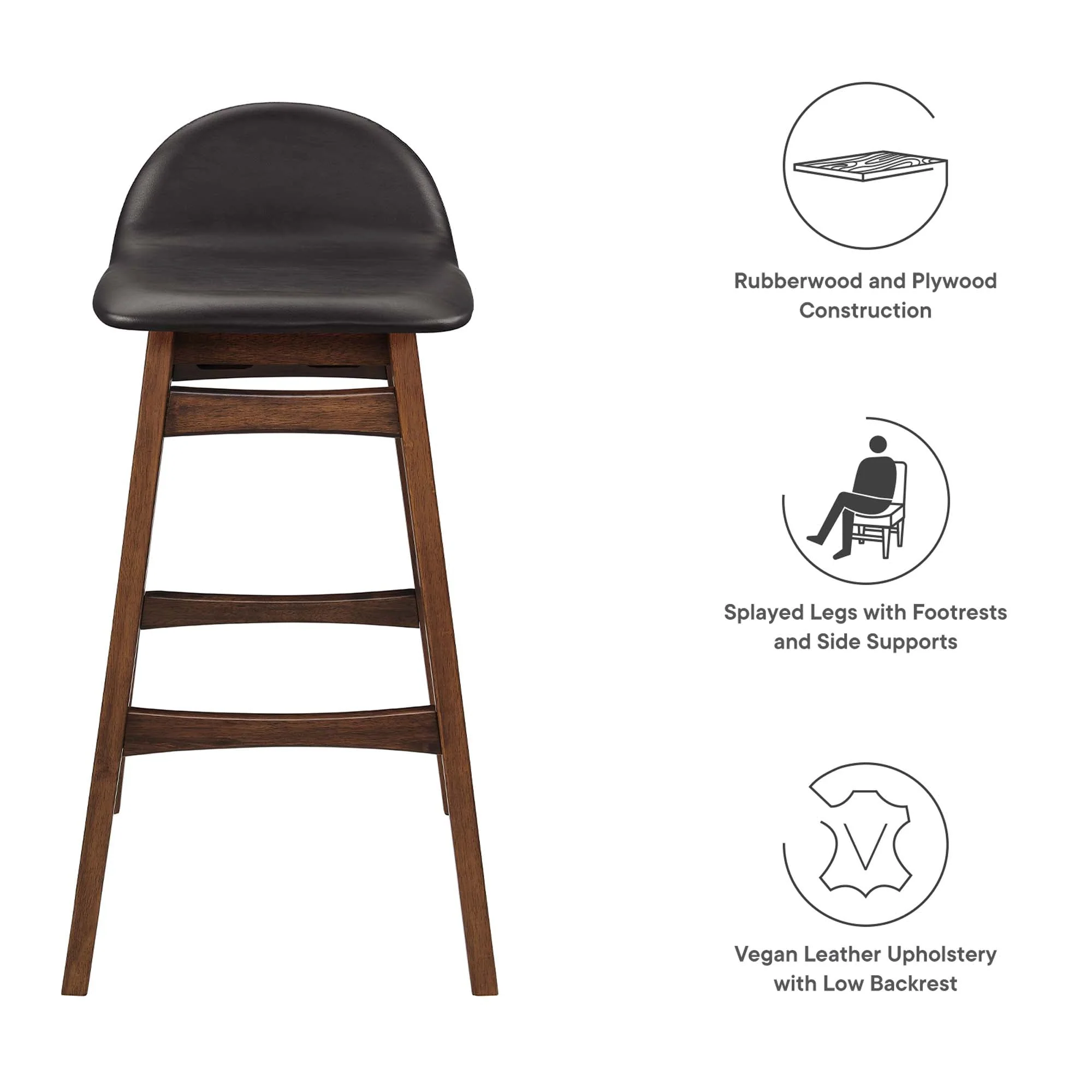 Juno Vegan Leather Wood Bar Stool - Set of 2 - Image 8