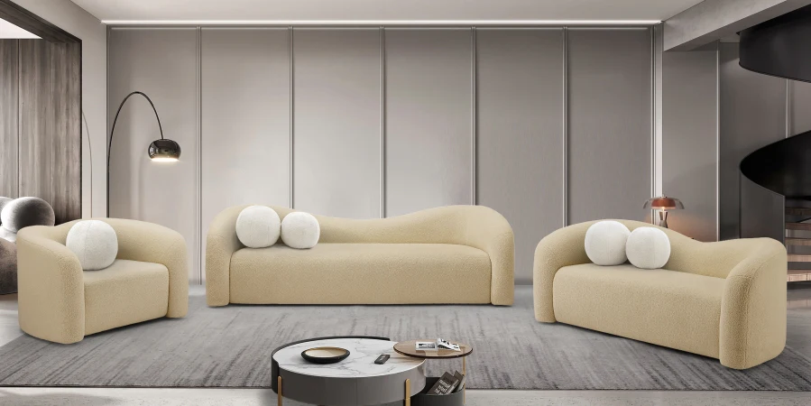 Kali Faux Shearling Teddy Fabric Sofa - Image 40
