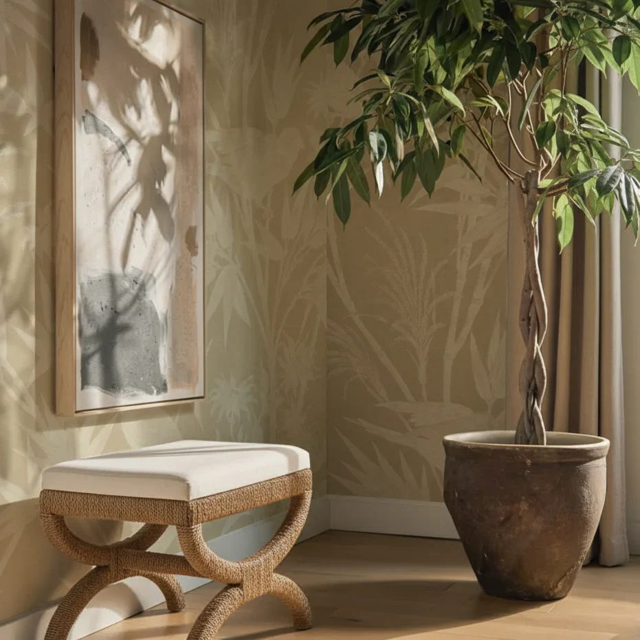 Kappa Cream Contract-Grade Fabric and Natural Seagrass Accent Stool - Image 2