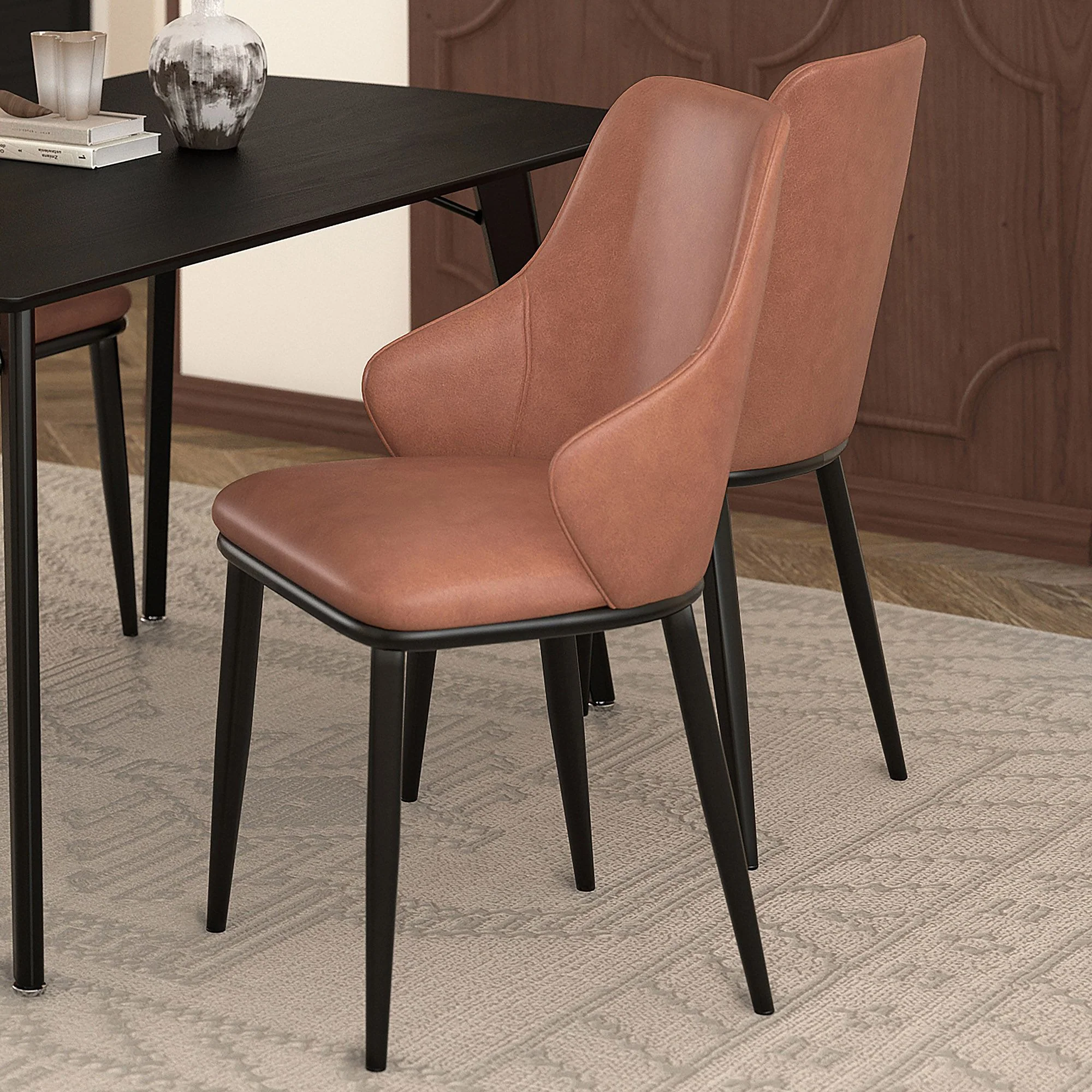 Kash Dining Chair, Faux Leather, set of 2, in Saddle and Black - Image 2