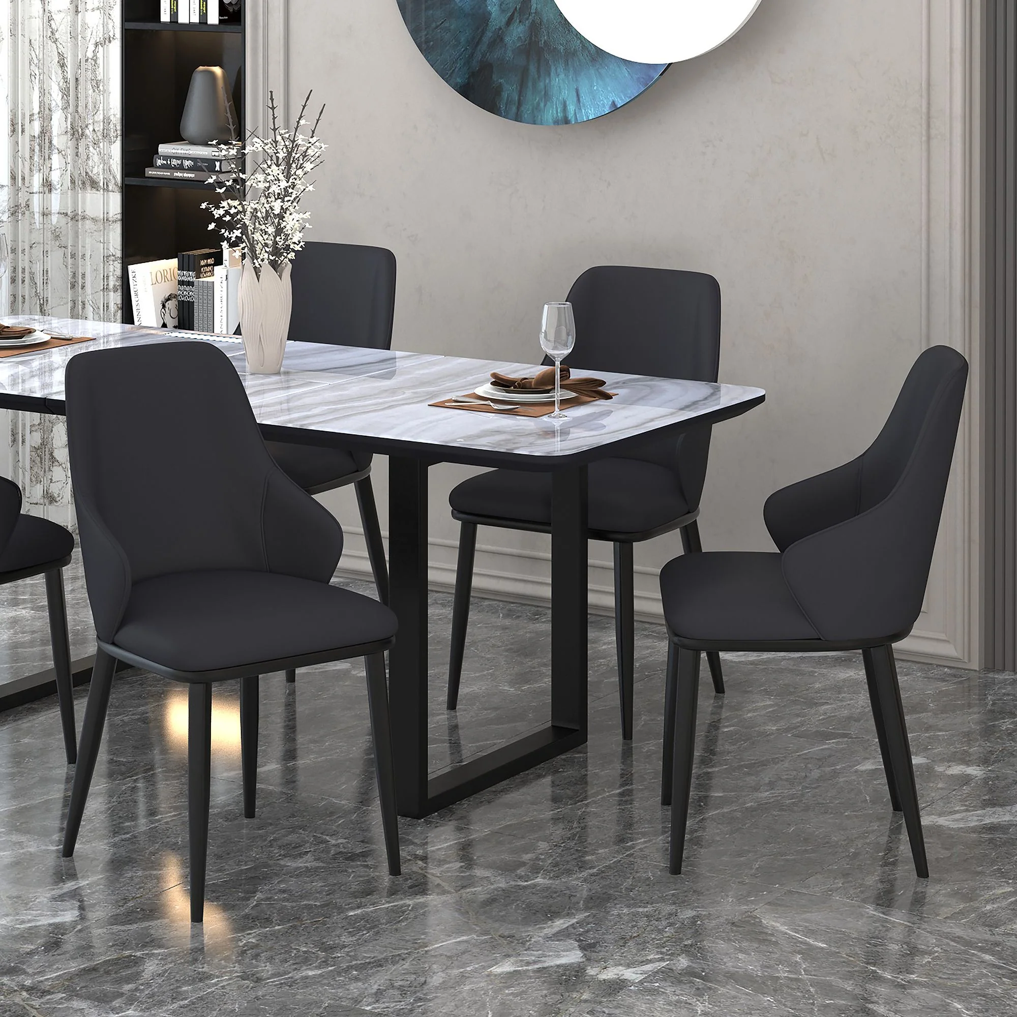 Kash Dining Chair, set of 2, in Black Faux Leather and Black - Image 2