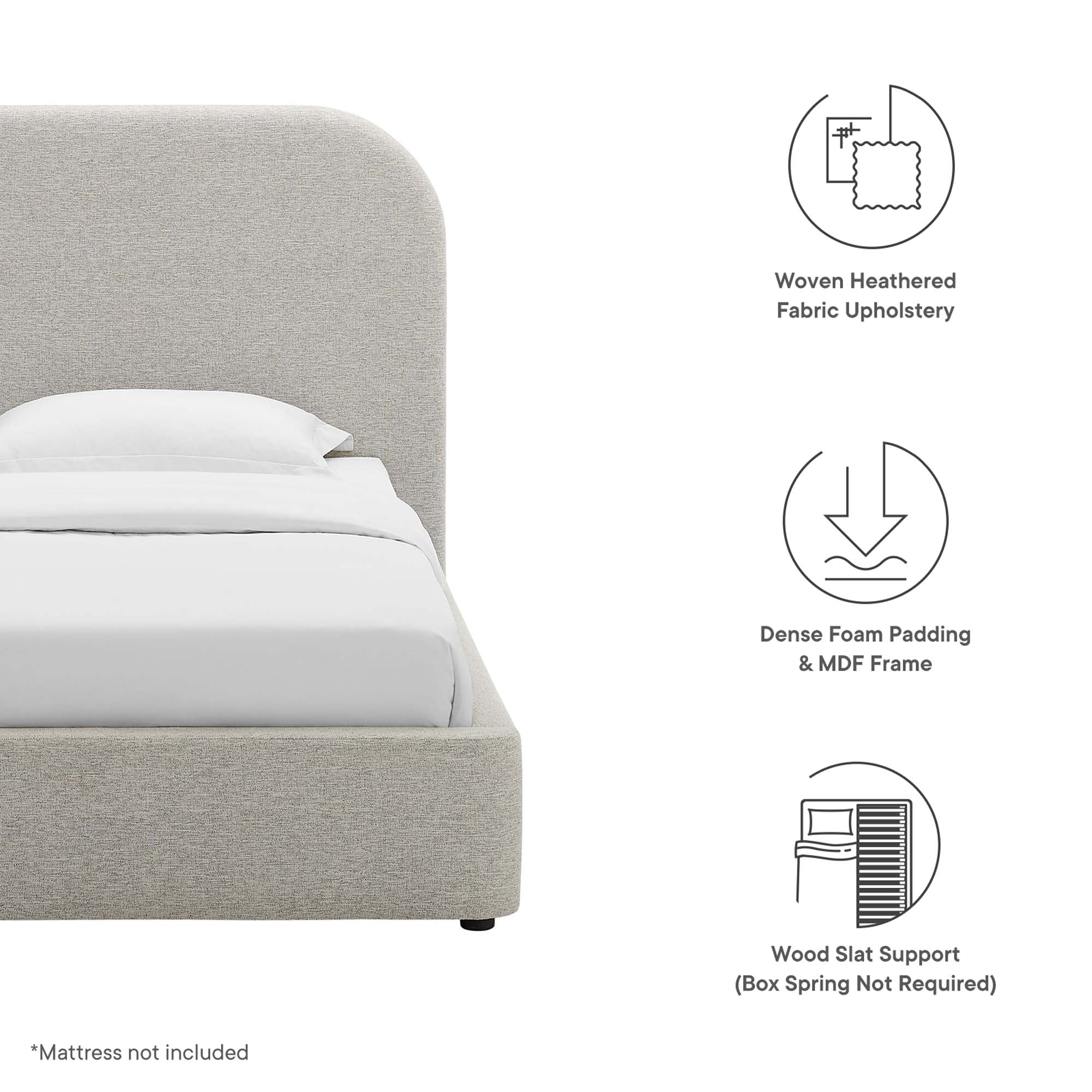 Keynote Upholstered Fabric Curved Platform Bed - Image 11
