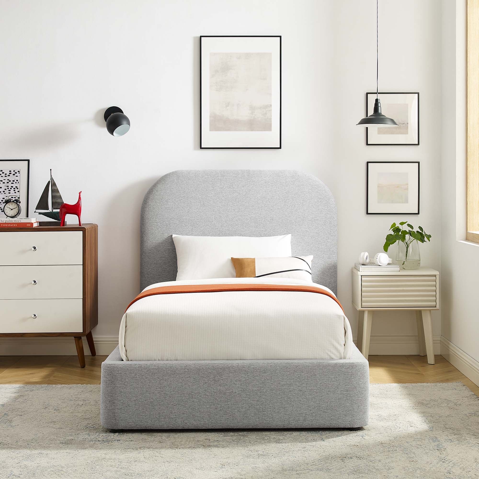 Keynote Upholstered Fabric Curved Platform Bed - Image 18