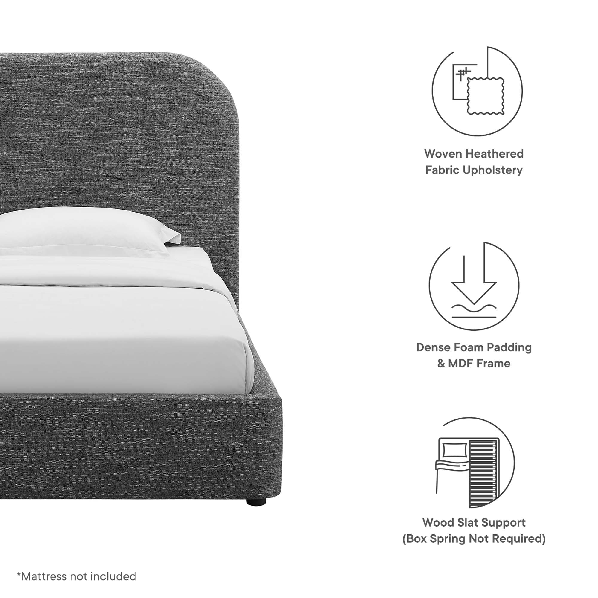 Keynote Upholstered Fabric Curved Platform Bed - Image 20