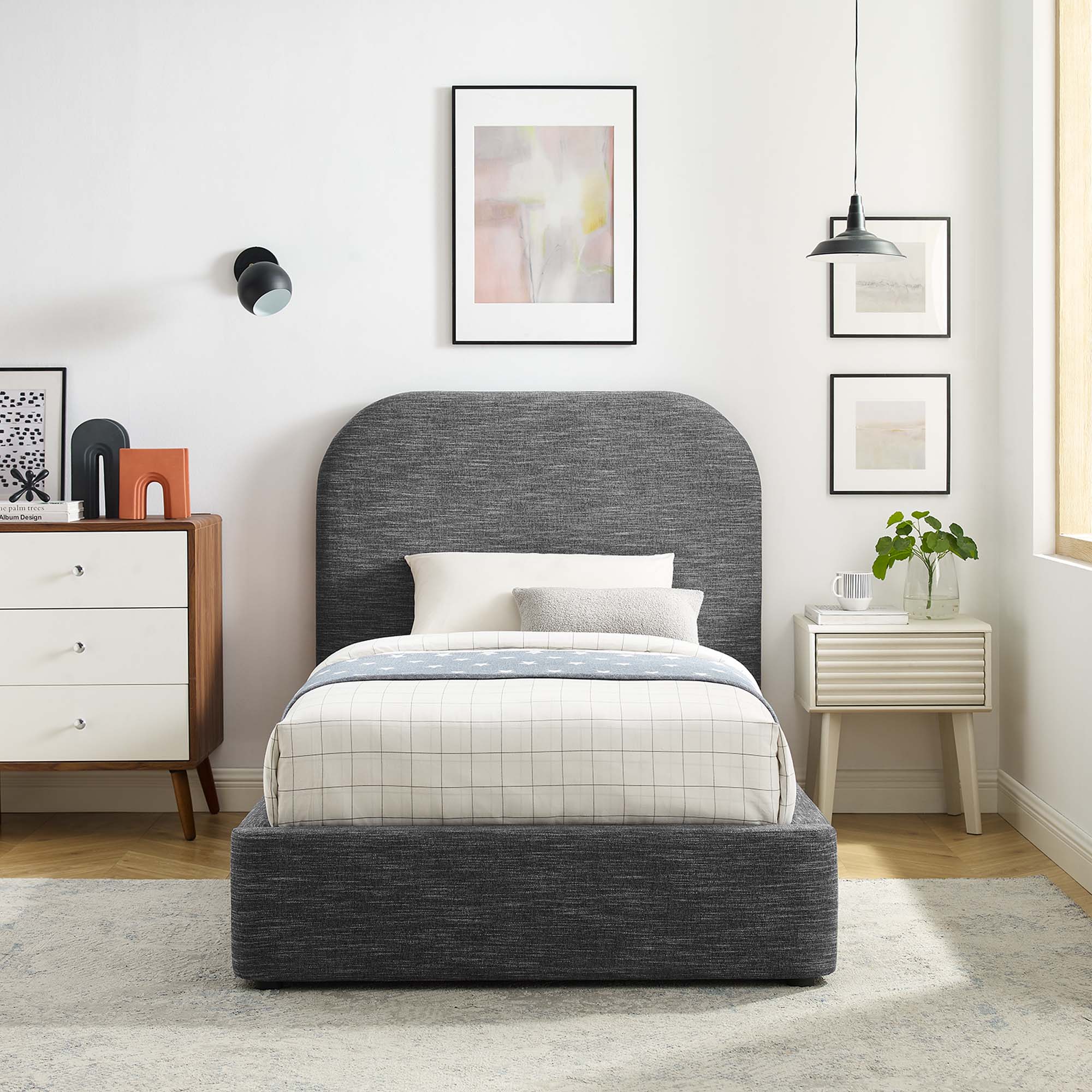 Keynote Upholstered Fabric Curved Platform Bed - Image 27