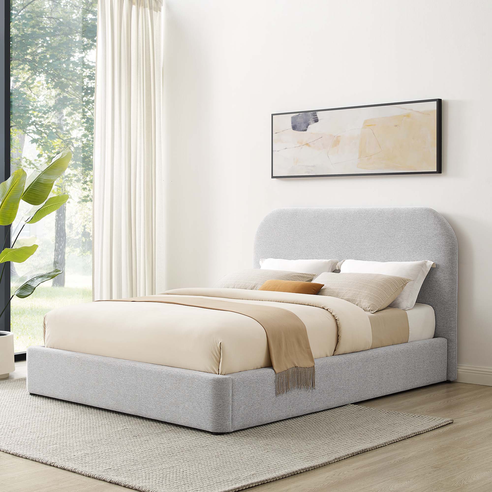 Keynote Upholstered Fabric Curved Platform Bed - Image 45