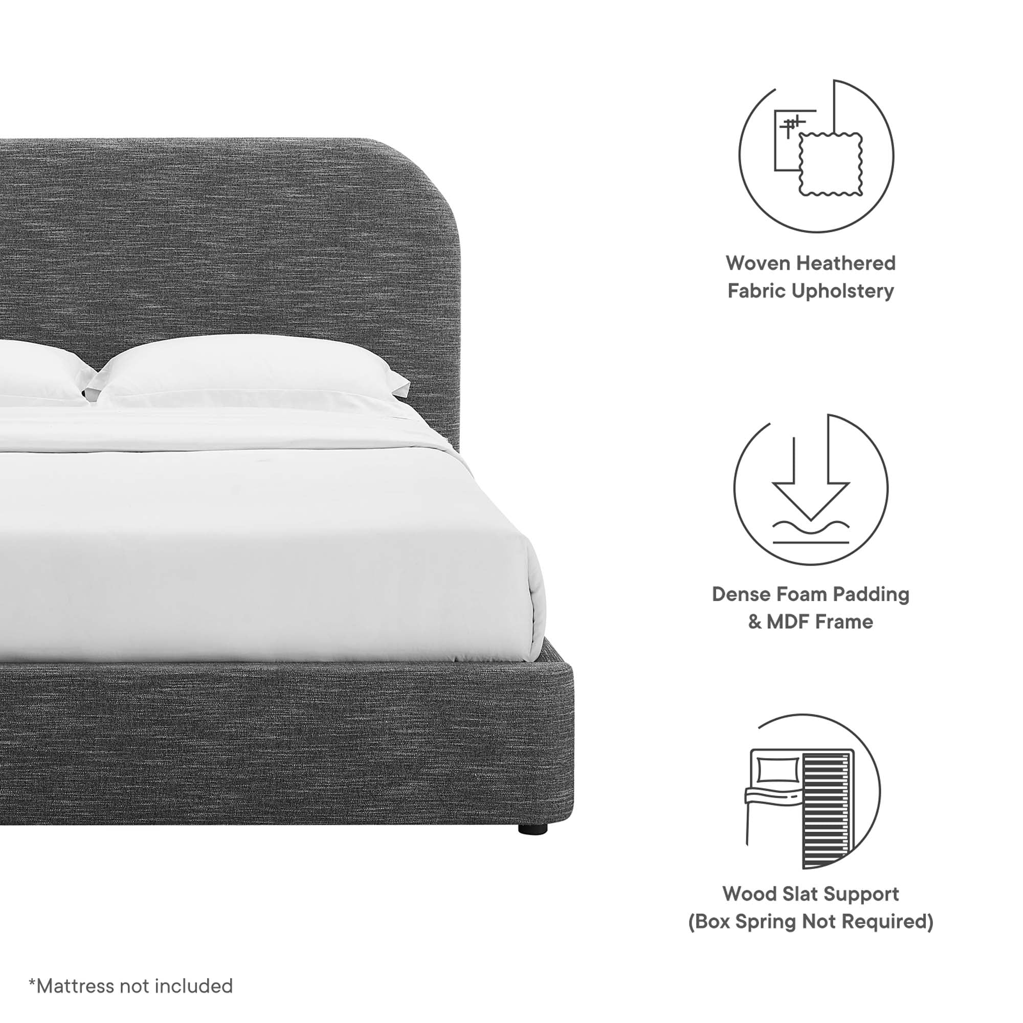 Keynote Upholstered Fabric Curved Platform Bed - Image 47
