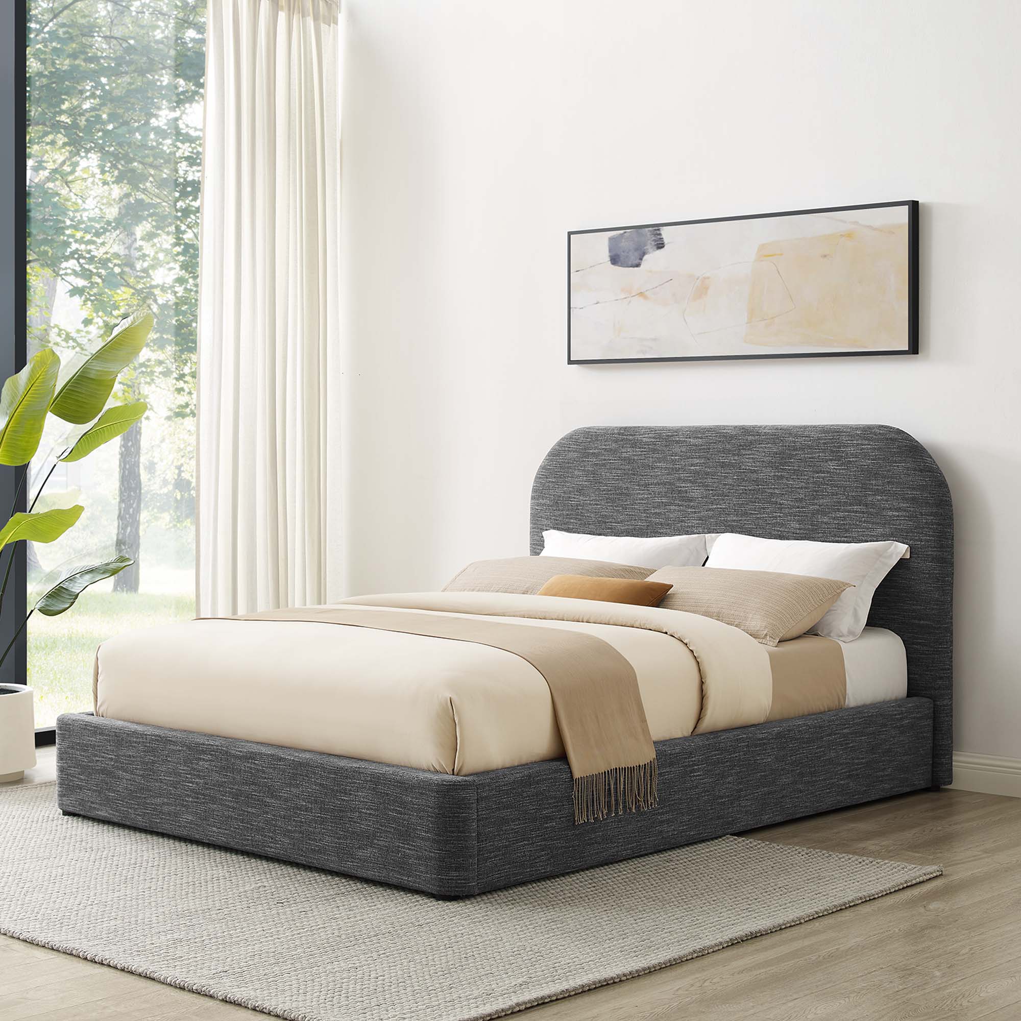 Keynote Upholstered Fabric Curved Platform Bed - Image 54