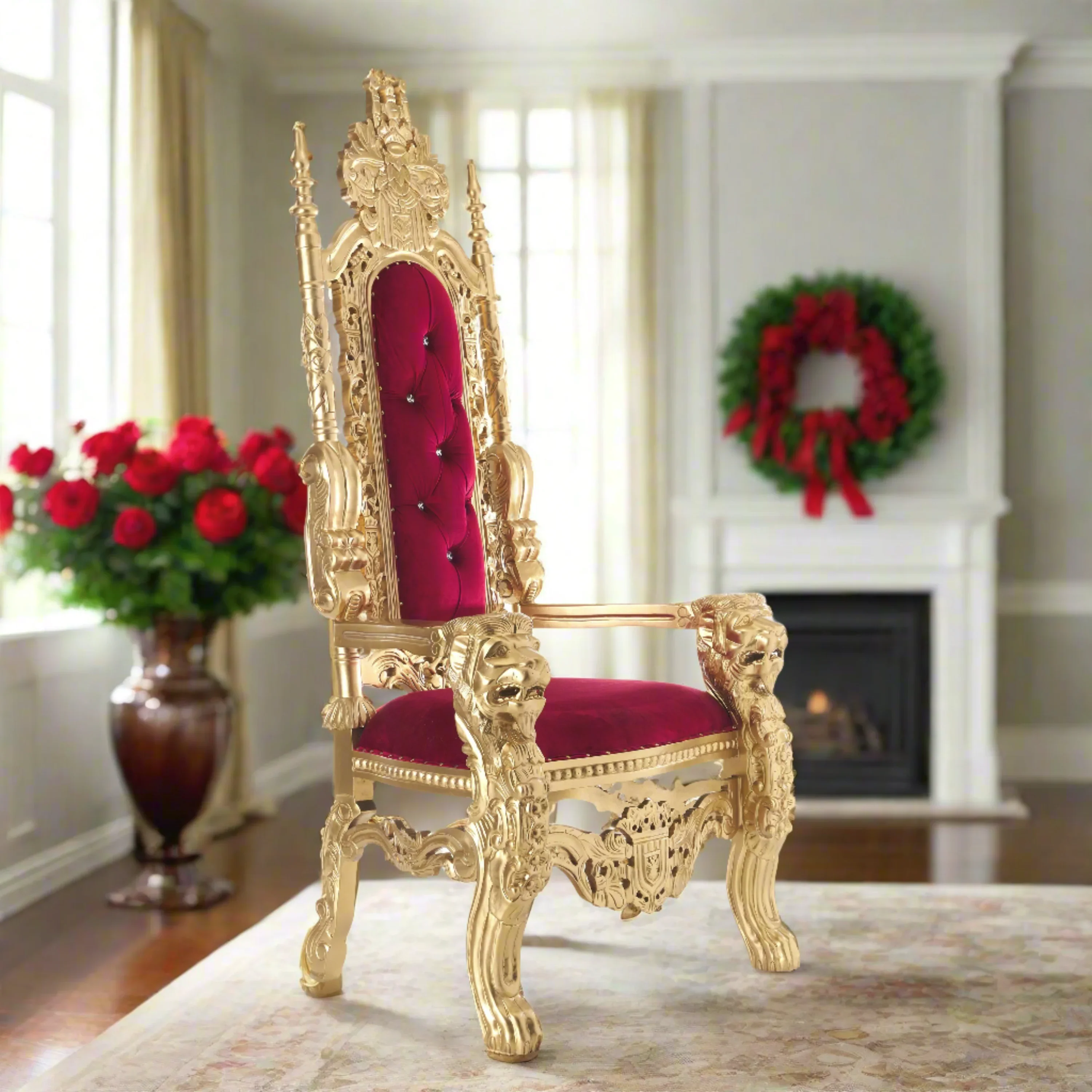 King David Lion Throne Chair - Velvet - Image 3