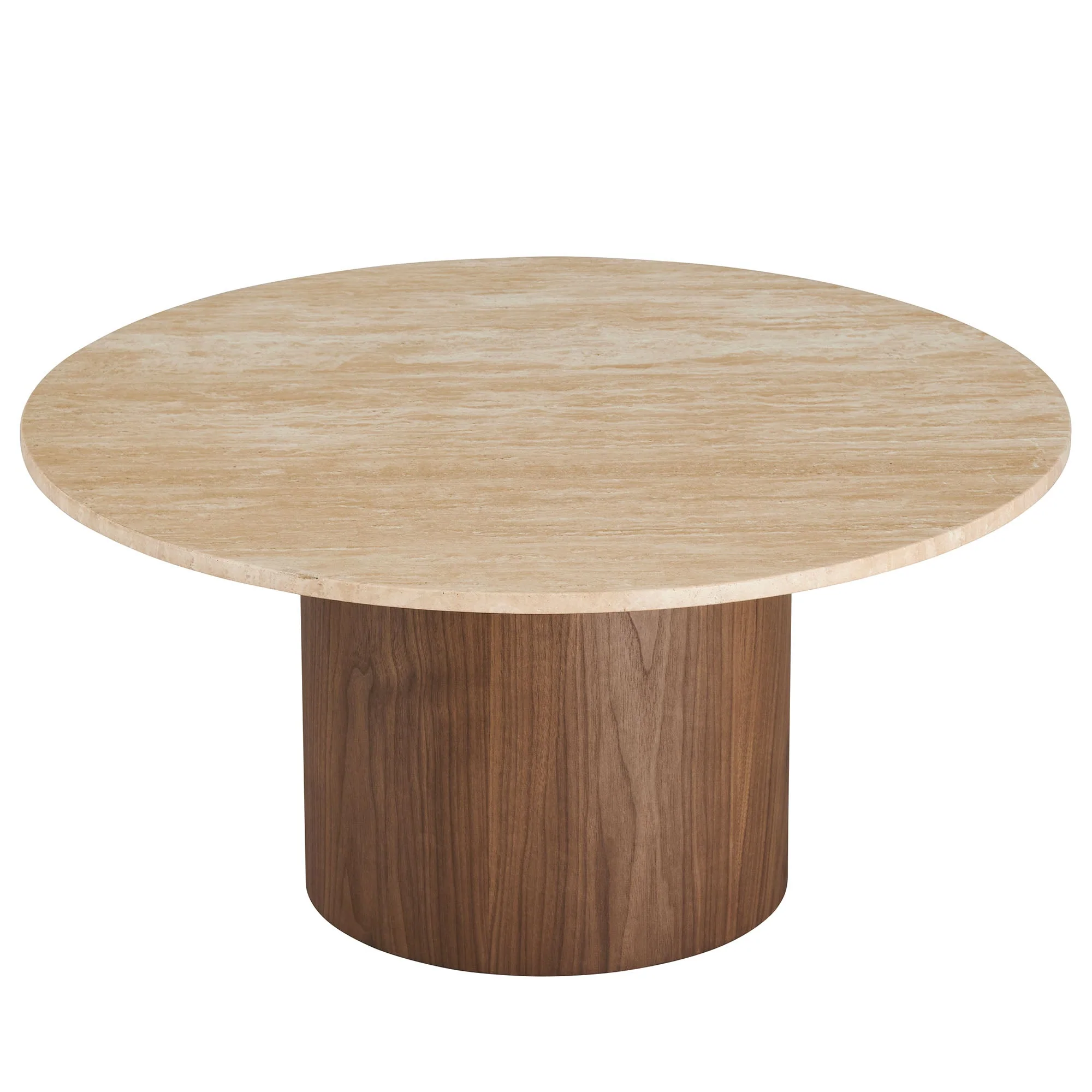 Kioni Round Travertine Coffee Table in Walnut - Image 4