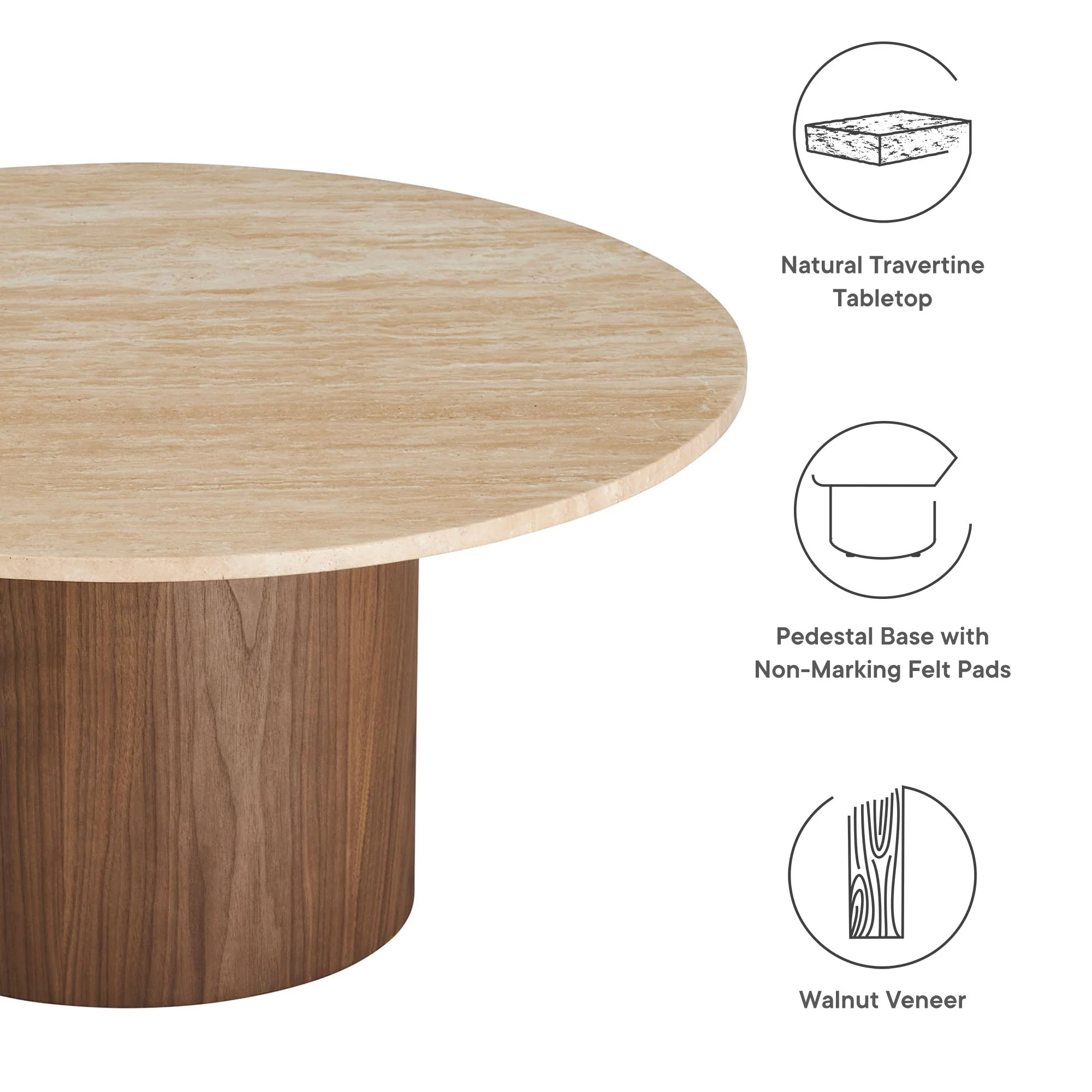 Kioni Round Travertine Coffee Table in Walnut - Image 7