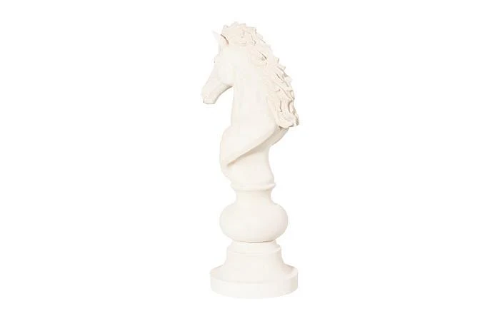 Knight Chess Sculpture, Cast Stone White - Image 3