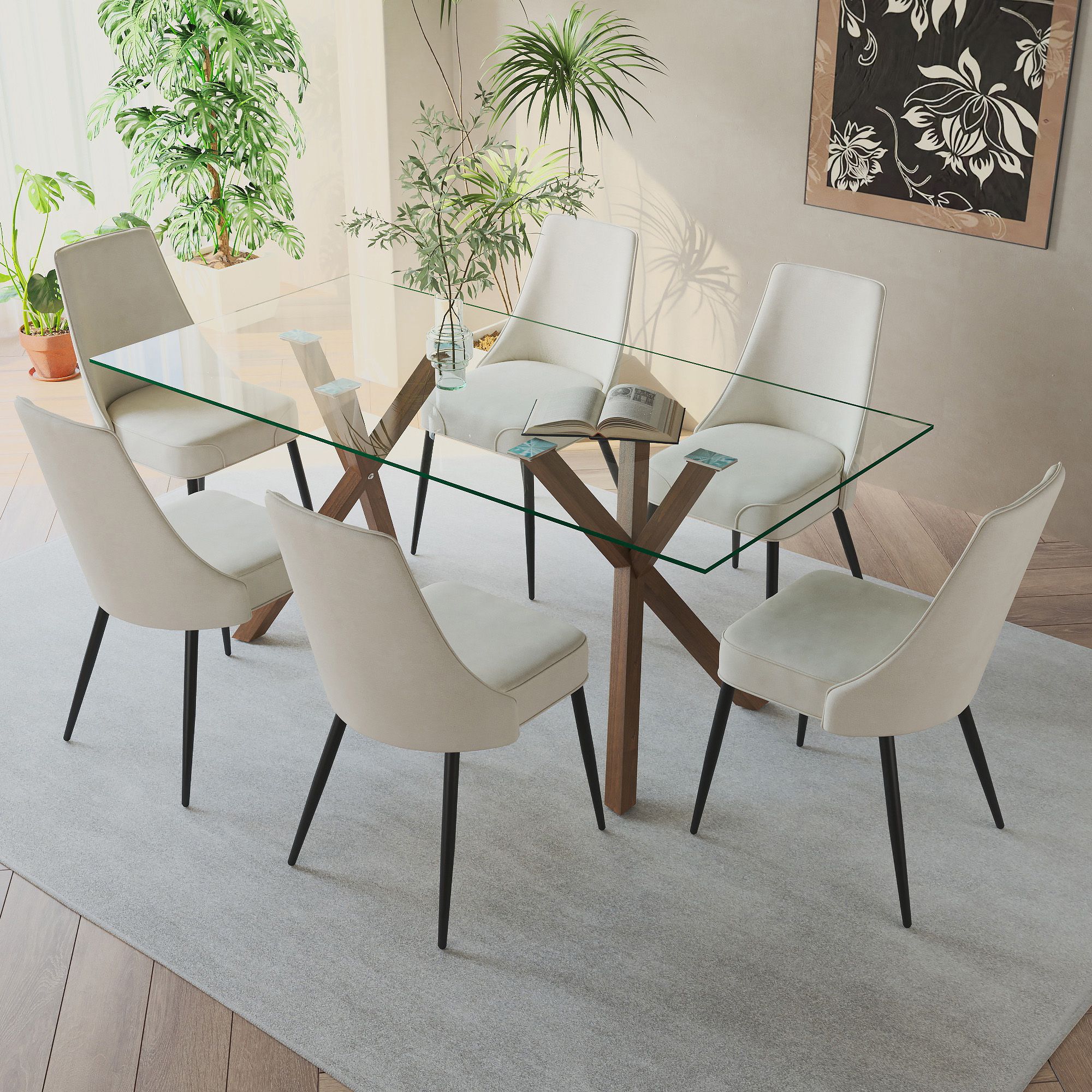 Koda Dining Chair, Fabric, set of 2, in Beige and Black - Image 2