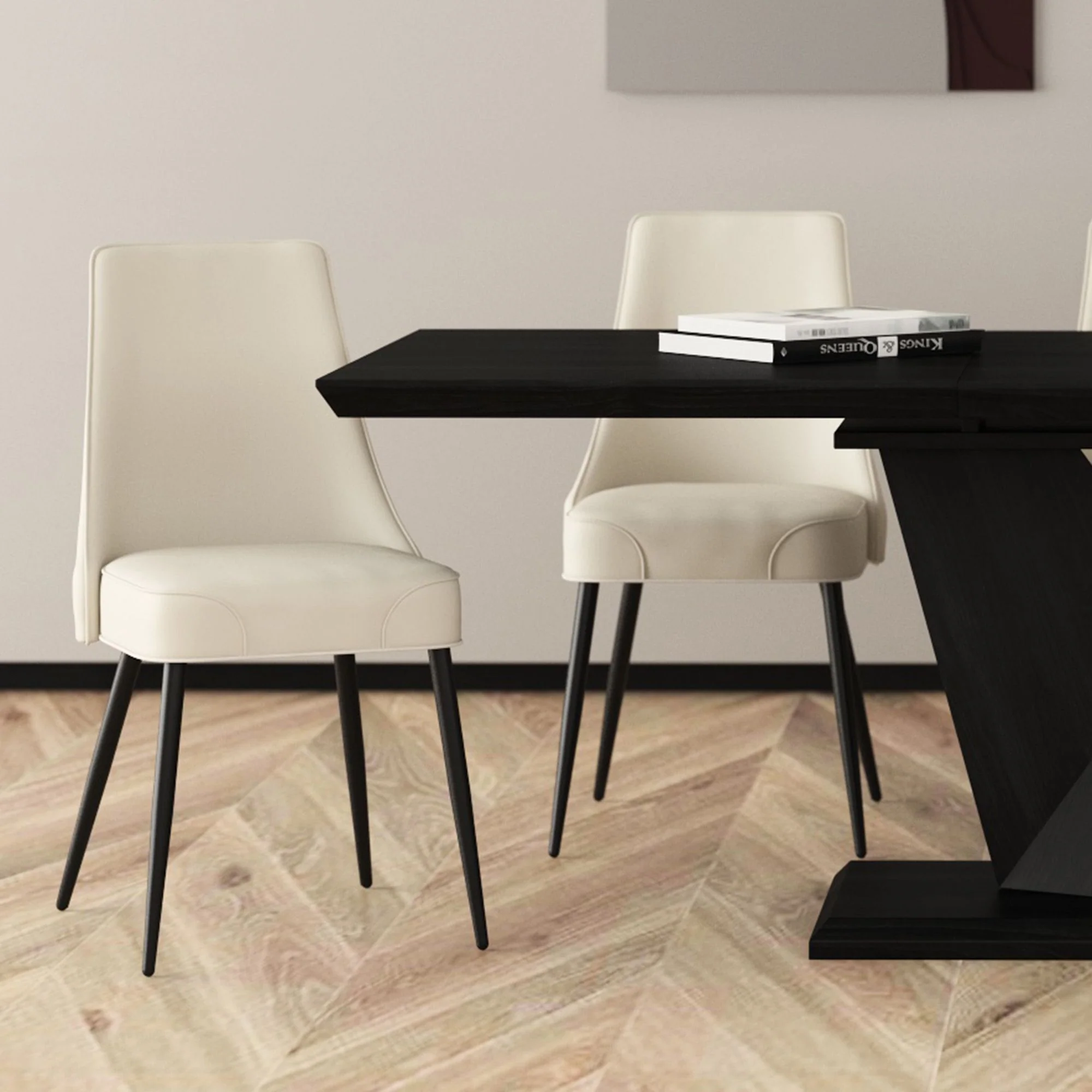 Koda Dining Chair, Faux Leather, set of 2, in Beige and Black - Image 2