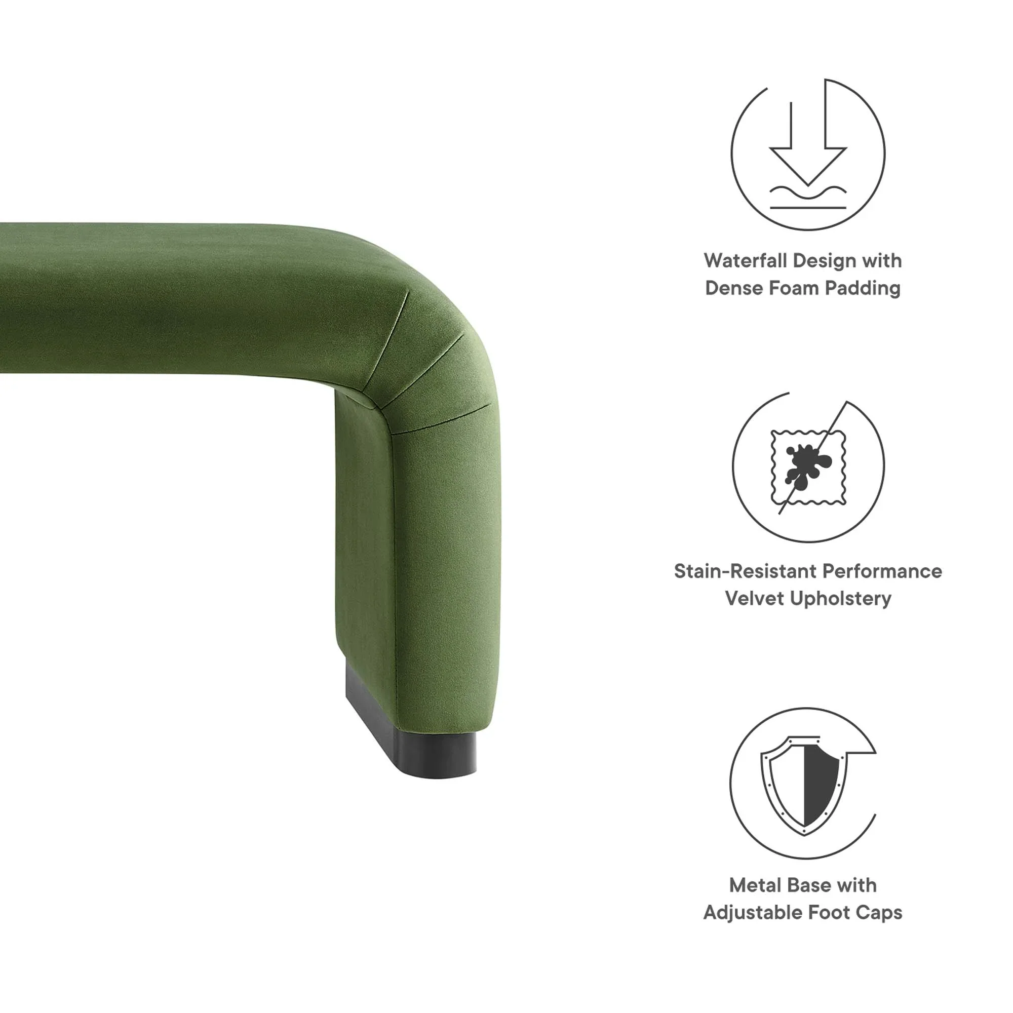 Koda Performance Velvet Waterfall Long Bench - Image 8