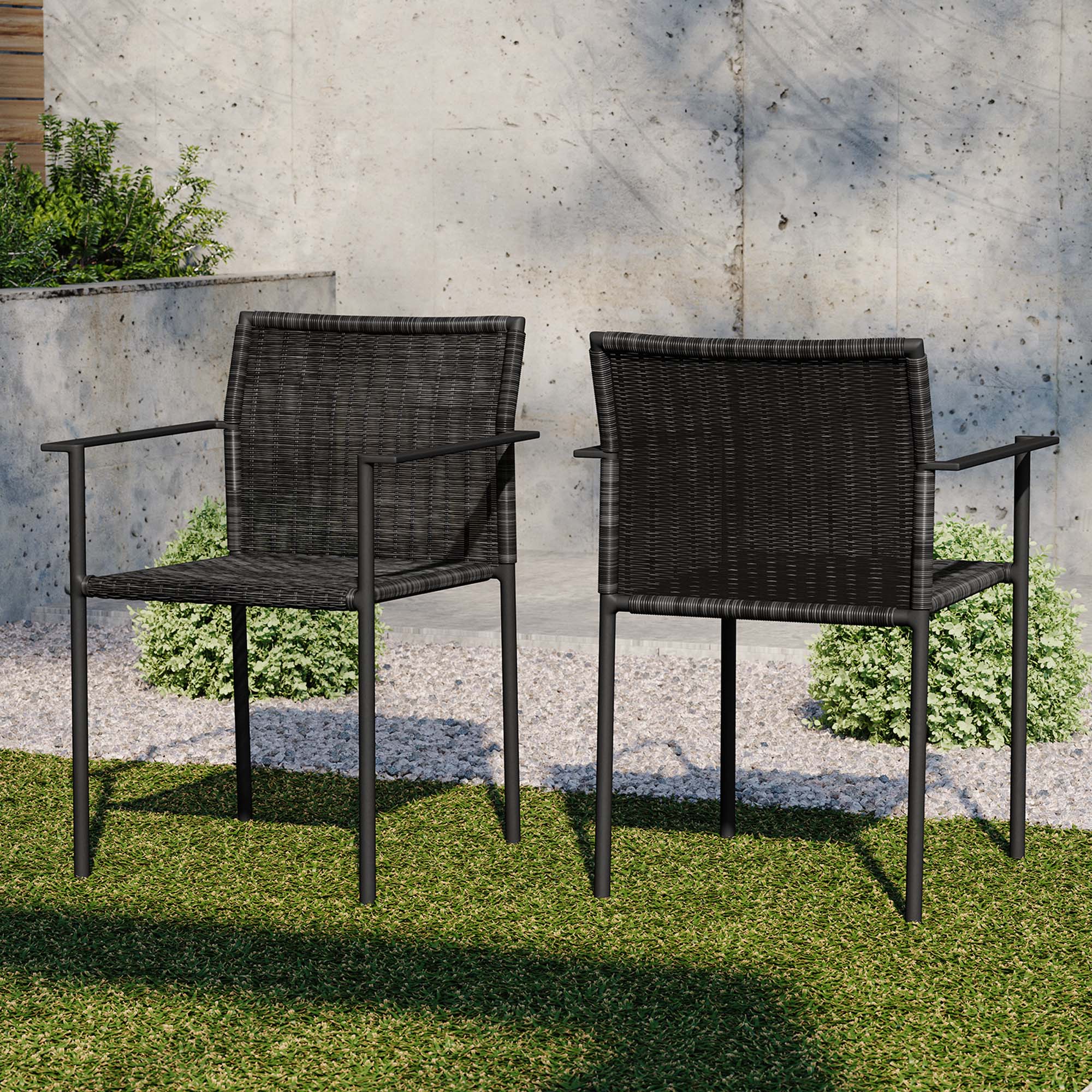 Lagoon Outdoor Patio Dining Armchairs Set of 2 in Charcoal - Image 2