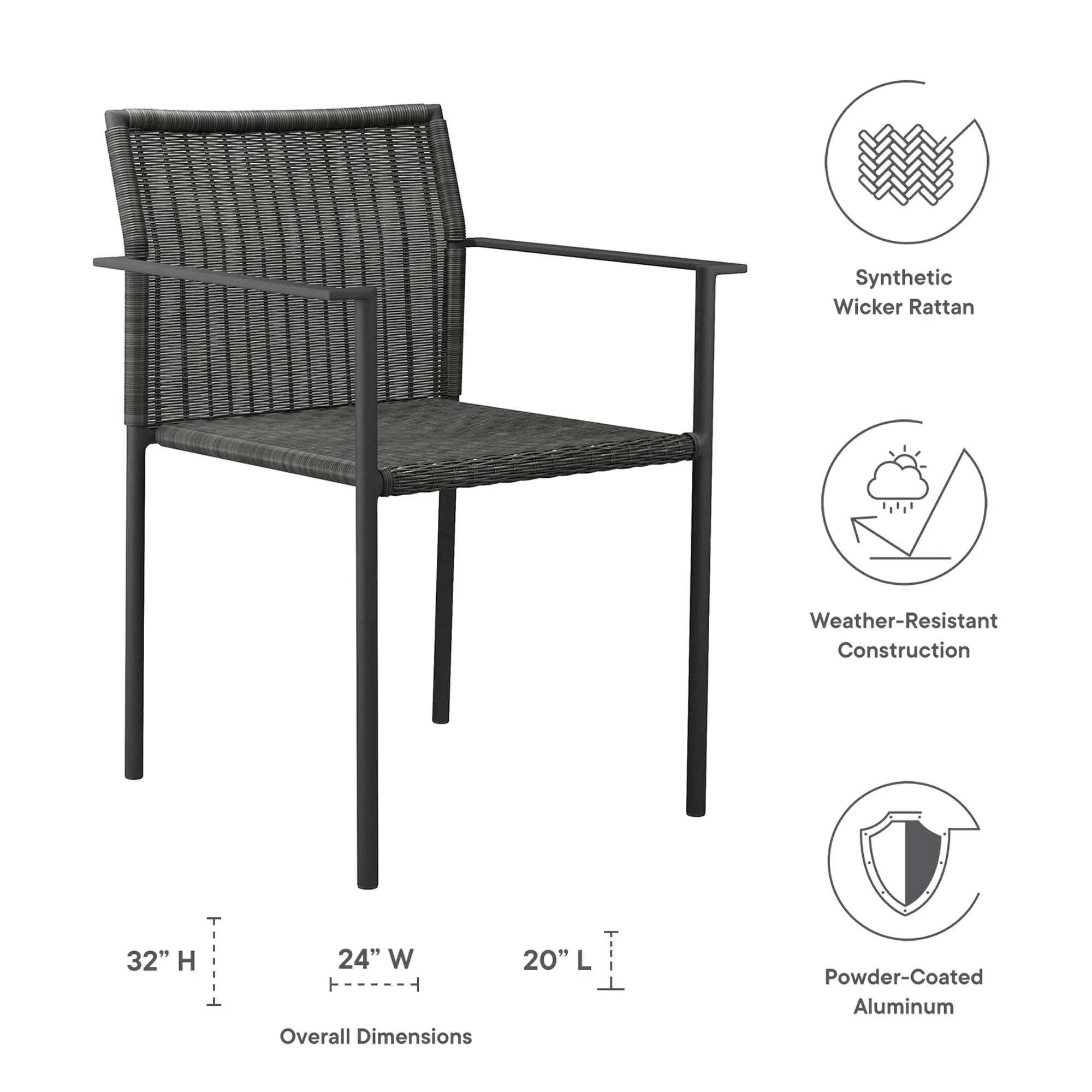 Lagoon Outdoor Patio Dining Armchairs Set of 2 in Charcoal - Image 8
