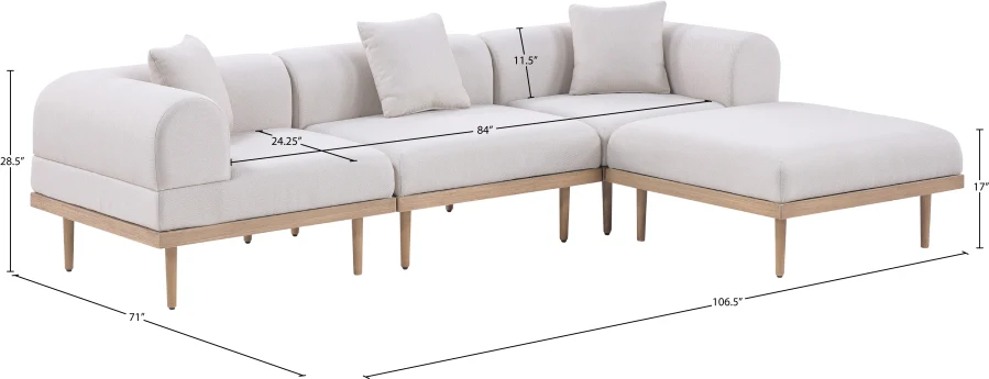 Laguna 106.5" Resilient Water Resistant Fabric Upholstered Outdoor Patio 4pc. Modular Sectional - Image 11