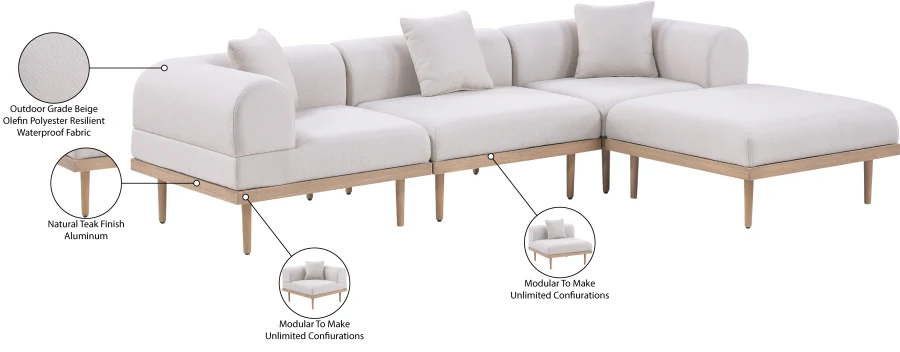 Laguna 106.5" Resilient Water Resistant Fabric Upholstered Outdoor Patio 4pc. Modular Sectional - Image 12