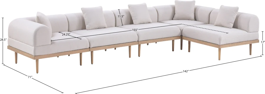 Laguna 142" Resilient Water Resistant Fabric Upholstered Outdoor Patio 5pc. Modular Sectional - Image 11