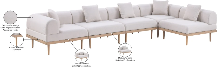 Laguna 142" Resilient Water Resistant Fabric Upholstered Outdoor Patio 5pc. Modular Sectional - Image 12