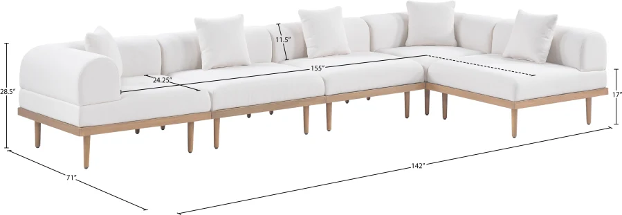 Laguna 142" Resilient Water Resistant Fabric Upholstered Outdoor Patio 5pc. Modular Sectional - Image 5