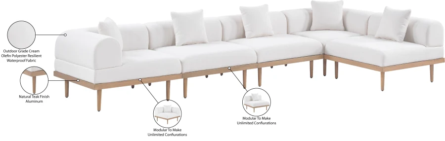 Laguna 142" Resilient Water Resistant Fabric Upholstered Outdoor Patio 5pc. Modular Sectional - Image 6