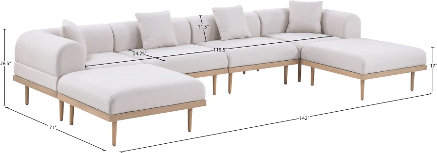 Laguna 142" Resilient Water Resistant Fabric Upholstered Outdoor Patio 6pc. Modular Sectional - Image 11