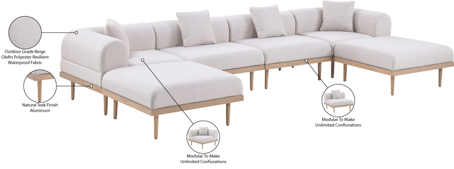 Laguna 142" Resilient Water Resistant Fabric Upholstered Outdoor Patio 6pc. Modular Sectional - Image 12