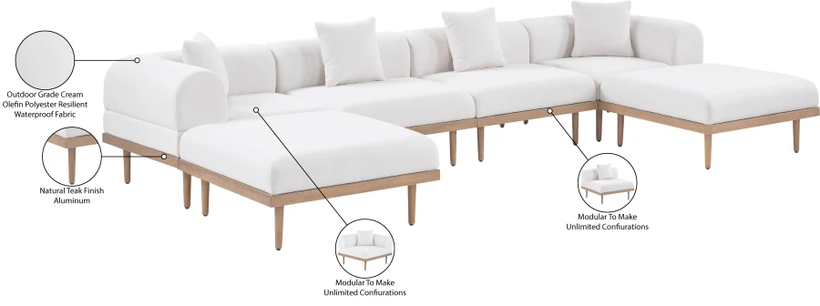 Laguna 142" Resilient Water Resistant Fabric Upholstered Outdoor Patio 6pc. Modular Sectional - Image 6