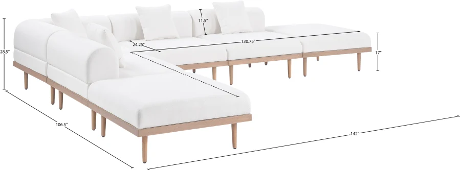 Laguna 142" Resilient Water Resistant Fabric Upholstered Outdoor Patio 6pc. Modular Sectional - Image 5