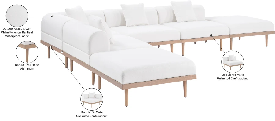 Laguna 142" Resilient Water Resistant Fabric Upholstered Outdoor Patio 6pc. Modular Sectional - Image 6