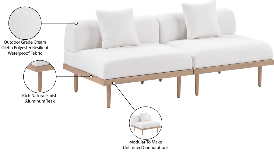 Laguna Resilient Water Resistant Fabric Upholstered Outdoor Patio 2pc. Modular Loveseat - Image 6