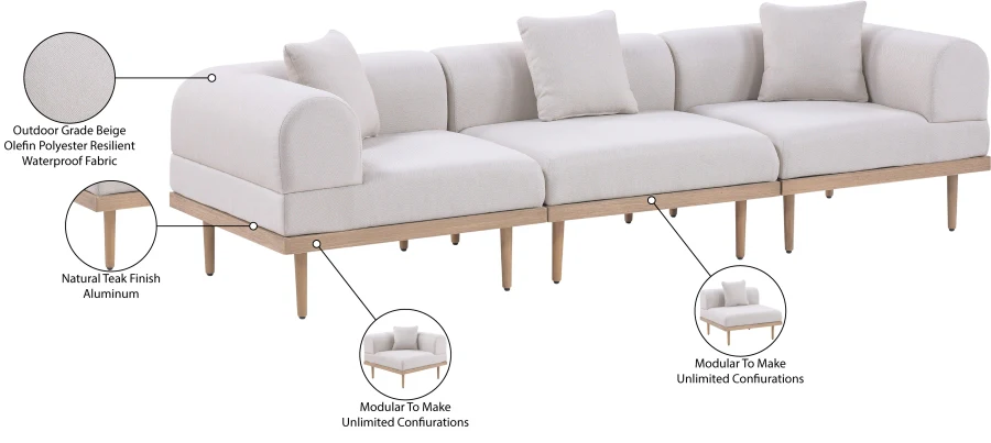 Laguna Resilient Water Resistant Fabric Upholstered Outdoor Patio 3pc. Modular Sofa - Image 12