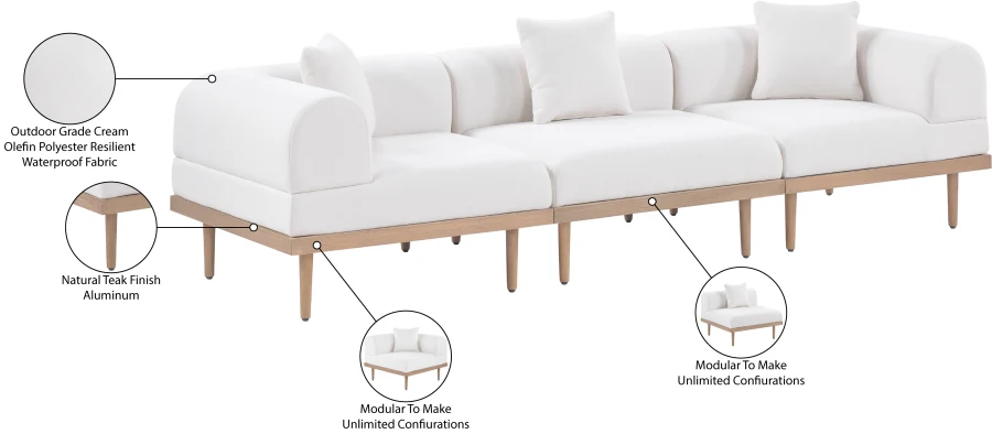 Laguna Resilient Water Resistant Fabric Upholstered Outdoor Patio 3pc. Modular Sofa - Image 6