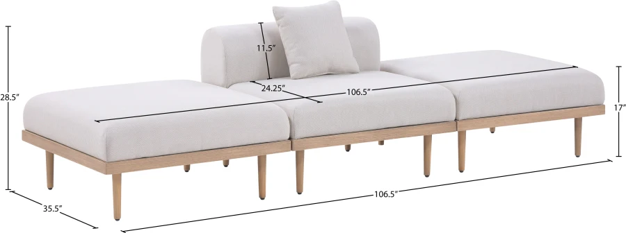 Laguna Resilient Water Resistant Fabric Upholstered Outdoor Patio 3pc. Modular Sofa - Image 11
