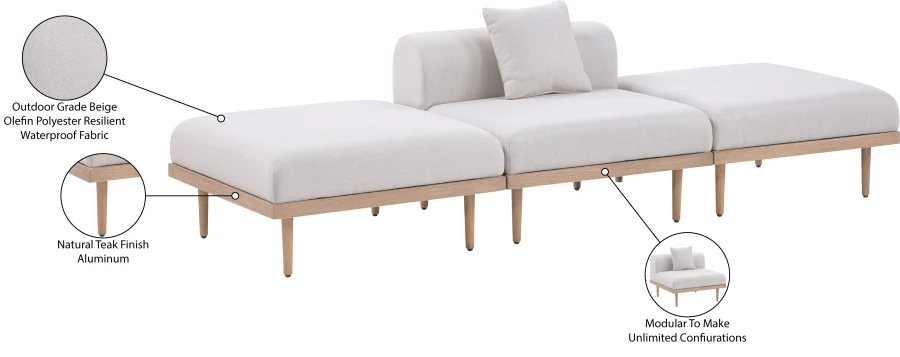 Laguna Resilient Water Resistant Fabric Upholstered Outdoor Patio 3pc. Modular Sofa - Image 12